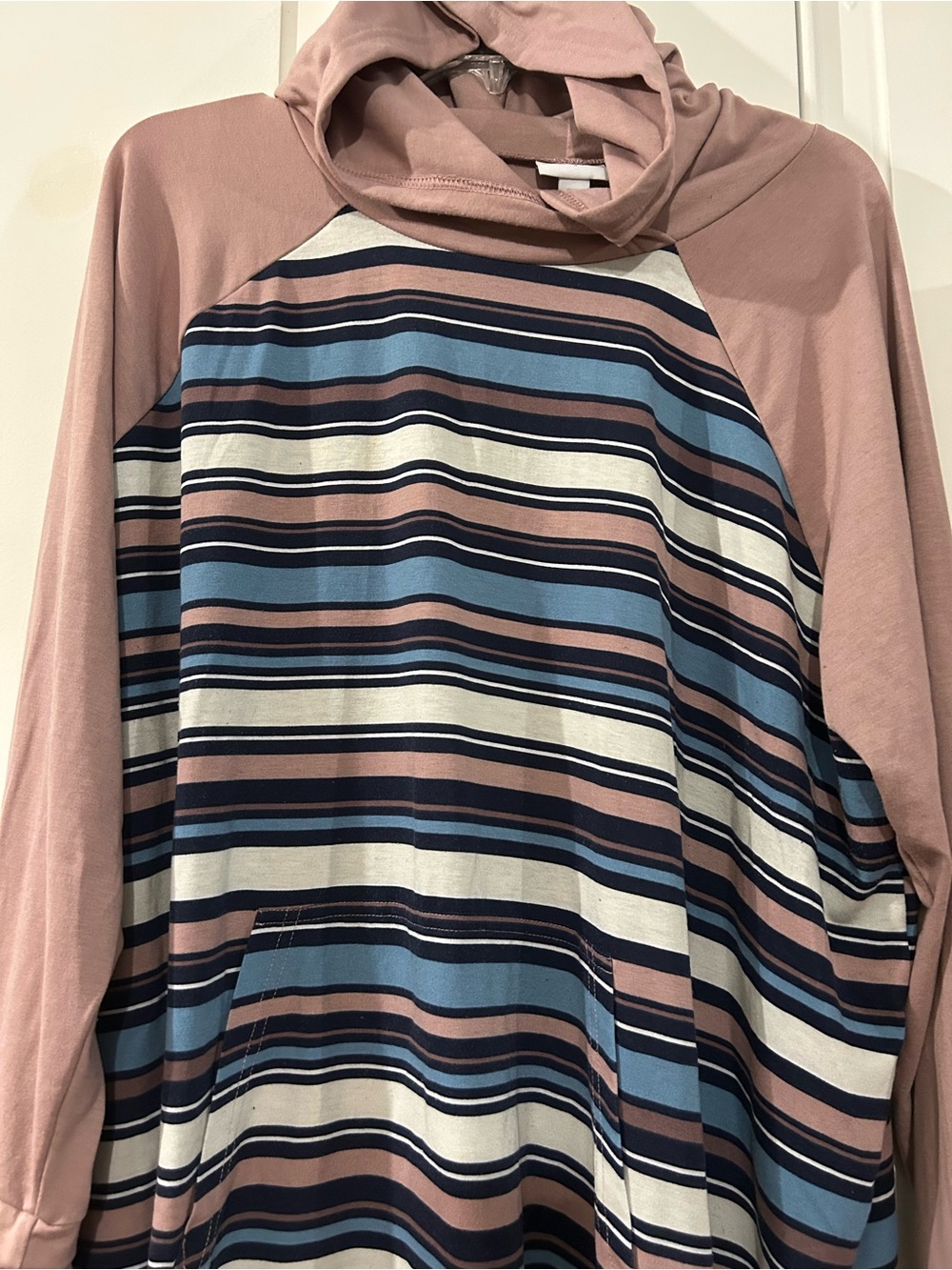 LuLaRoe Dusty Rose and Navy Striped Hoodie